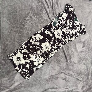 Lauren Ralph Lauren Floral Brown and Cream Fitted Shirred Side Dress